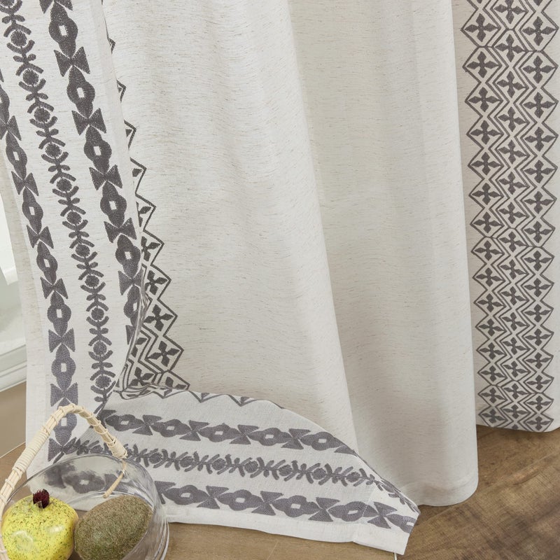 SEEKRIGHT Grey Boho Curtains 84 Inches Long for Bedroom Living Room 2 Panels Grommet Light Filtering Natural Linen Fabric Bohemian Striped Embroidered Curtains Farmhouse Window Curtains Privacy Decor, 52x84 - Image 4